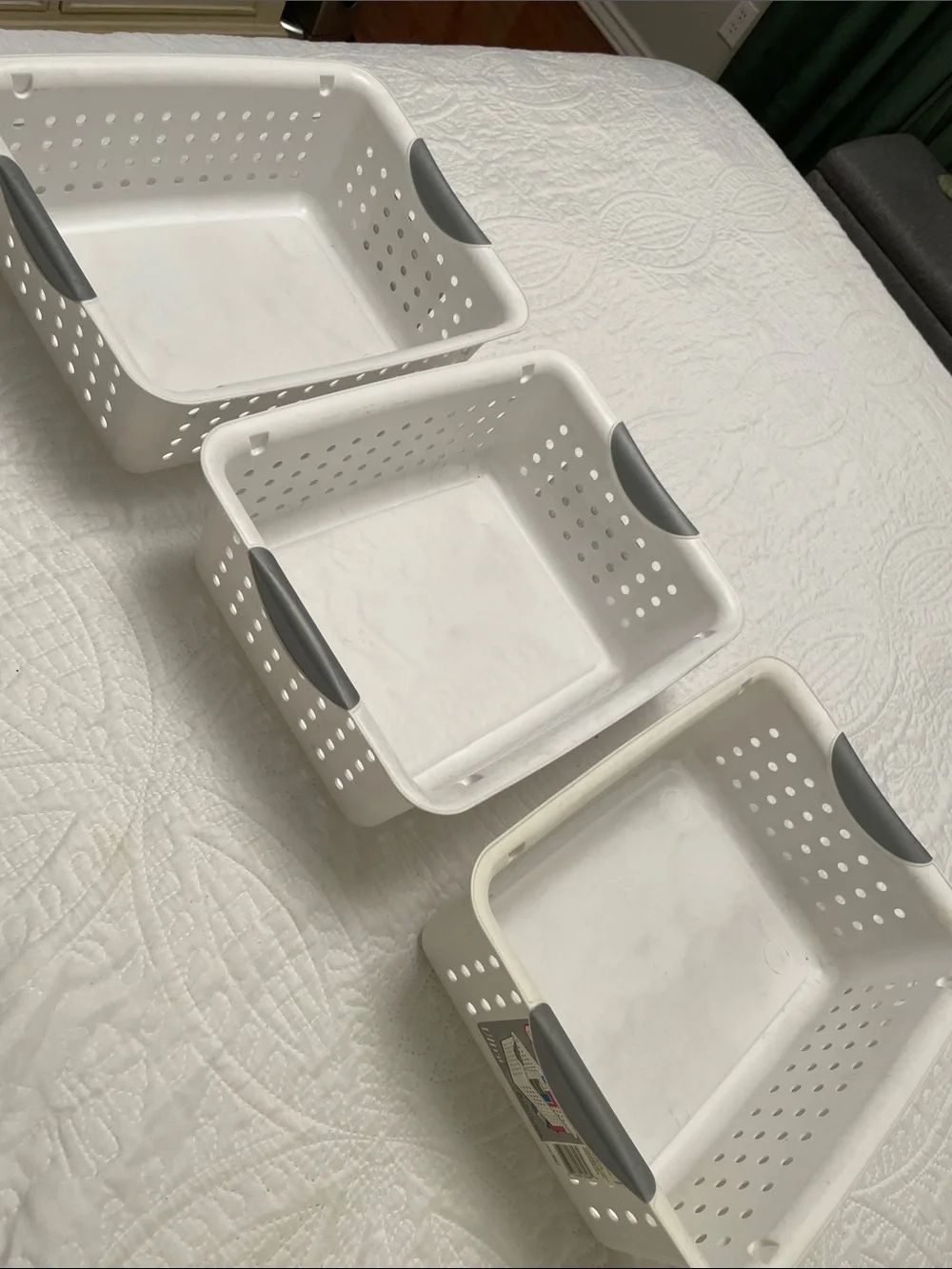Set of 3 Sterilite Ultra White Strong Plastic Storage Organizers Baskets Bins